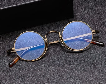Handgefertigter runder Vintage-Brillenrahmen aus reinem Titan - Herren und Damen