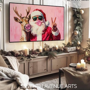 Funny Christmas Frame TV Art, Pink Santa Frame TV Art, Retro Santa Frame TV Art, Bubble Gum Art for Tv, Fun Holiday Artwork Digital Download