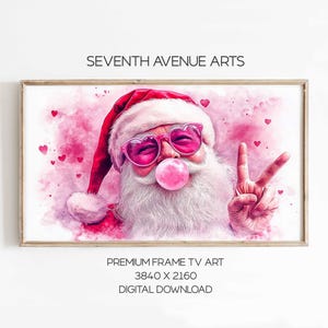 Pink Bubblegum Santa Frame TV Art | Vintage Santa Frame TV Art | Retro Santa Blowing Bubbles Frame TV Art | Merry Christmas Frame Tv Art