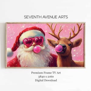 Funny Christmas Frame TV Art, Pink Santa Frame TV Art, Retro Santa Frame TV Art, Bubble Gum Art for Tv, Fun Holiday Artwork Digital Download