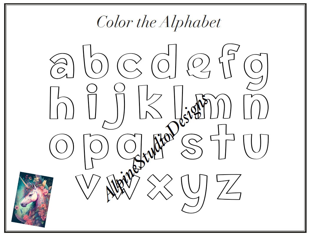 Printable Alphabet Coloring Pdfunicorn Etsy
