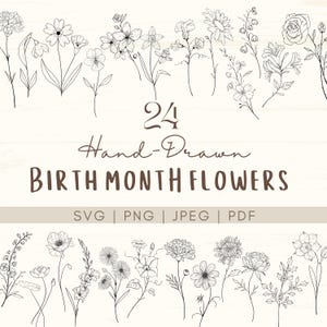 Fleur de naissance SVG | Fleurs Mois de Naissance | Bouquet de fleurs Svg | Fleurs de naissance png | Ensemble svg floral | Svg anniversaire | Clipart botanique
