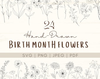 Birth Flower SVG | Birth Month Flowers | Flower Bouquet Svg | Birth Flowers png | Floral svg Bundle | Birthday svg | Botanical Clipart