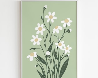 Sage Green Wall Art | Room Decor for Teens | Daisy Printable | Sage Green Prints | Sage Green Nursery | Sage Wall Art | Sage Green Poster