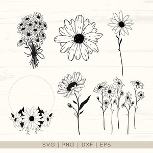 Daisy SVG | Daisy Svg Bundle | Wildflower Svg | Botanical svg | Daisy Flower Clipart | Floral Svg | Daisy Clipart | Birth Month Svg | Daisy SVG bundle comes with 15 hand-drawn designs. You can use them with Cricut, Silhouette, and other cutting machines. Perfect for mugs, tumblers, t-shirts, stickers, wall art, vinyl projects, cards, scrapbooking, tote bags. Available in SVG, PNG, EPS, and DXF formats. Can also be used as daisy clipart, invitation cards, greeting cards, posters, scrapbooks.