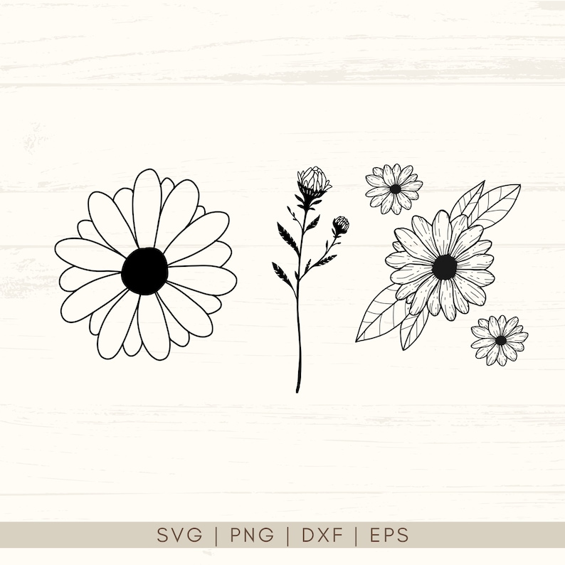 Daisy SVG | Daisy Svg Bundle | Wildflower Svg | Botanical svg | Daisy Flower Clipart | Floral Svg | Daisy Clipart | Birth Month Svg | Daisy SVG bundle comes with 15 hand-drawn designs. You can use them with Cricut, Silhouette, and other cutting machines. Perfect for mugs, tumblers, t-shirts, stickers, wall art, vinyl projects, cards, scrapbooking, tote bags. Available in SVG, PNG, EPS, and DXF formats. Can also be used as daisy clipart, invitation cards, greeting cards, posters, scrapbooks.