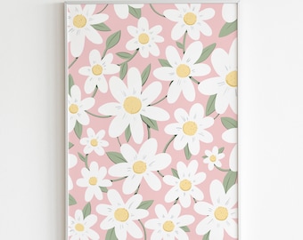 Lámina artística de margaritas rosas / Ilustración floral (Descarga digital)