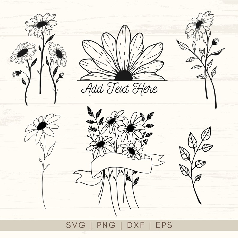 Daisy SVG | Daisy Svg Bundle | Wildflower Svg | Botanical svg | Daisy Flower Clipart | Floral Svg | Daisy Clipart | Birth Month Svg | Daisy SVG bundle comes with 15 hand-drawn designs. You can use them with Cricut, Silhouette, and other cutting machines. Perfect for mugs, tumblers, t-shirts, stickers, wall art, vinyl projects, cards, scrapbooking, tote bags. Available in SVG, PNG, EPS, and DXF formats. Can also be used as daisy clipart, invitation cards, greeting cards, posters, scrapbooks.
