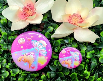 Abducted Dinosaur Button! : Handcrafted pinback button