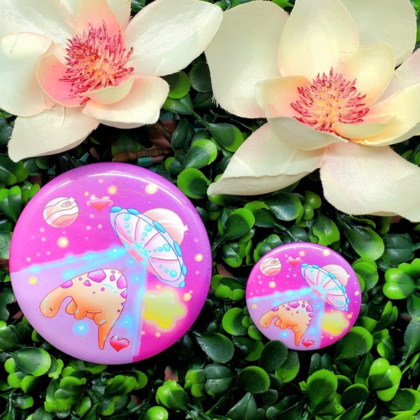 Abducted Dinosaur Button! : Handcrafted pinback button