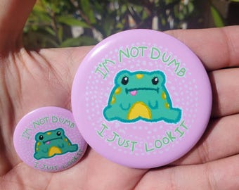 Funny Frog Pin-Back Button | Waterproof Laminated Animal Pin