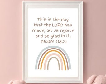 Psalm 118:24 Printable Wall Art for Kids, Bible Verse Downloadable Art, Kid's Scripture Digital Wall Art, Christian Nursery Decor