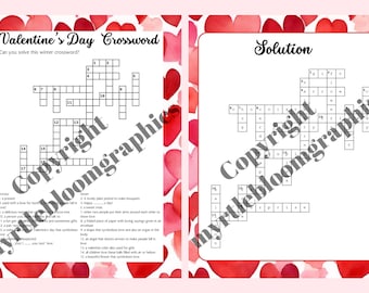 Valentine Crossword Printable with Answer Key (PDF)