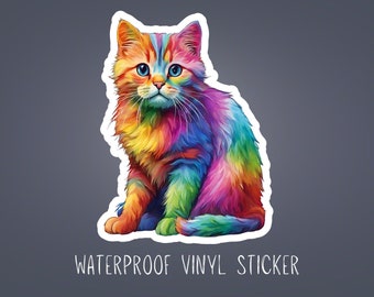 Rainbow Cat Vinyl Sticker: Water Resistant Laptop Decal