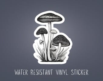 Botanical Mushroom Vinyl Sticker: Water Resistant Laptop Decal