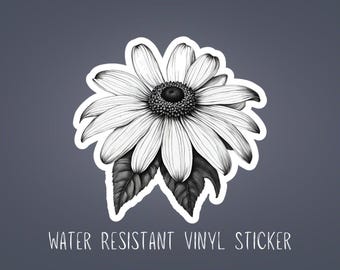 Black Eyed Susan Sticker: Water Resistant Vinyl, Botanical Flower
