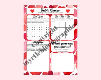 Valentine Table Games Printable: Kids Activity Sheet (PDF)