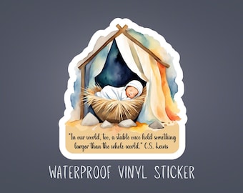 C. S. Lewis Christmas Nativity Vinyl Sticker: Water Bottle, Laptop