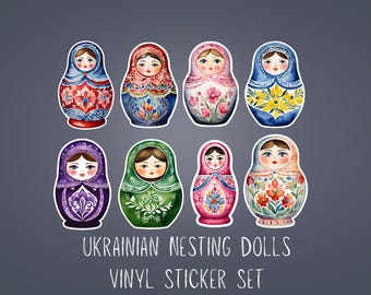 Ukrainian Nesting Doll Vinyl Stickers, Matryoshka Sticker Set, Nesting Doll Water Bottle Stickers, Matryoshka Laptop Stickers