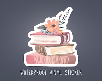Floral Books Vinyl Sticker: Water Resistant Laptop Decal