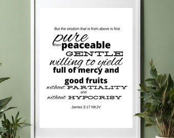 James 3:17 Printable Wall Art, Bible Verse Downloadable Art, Bible Wall Decor, Minimalist Scripture Art Downloadable, Bible Verse Wisdom