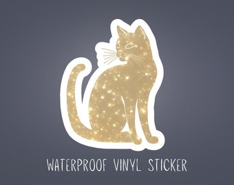 Gold Mystical Cat Sticker: Water-Resistant Vinyl Laptop Decal