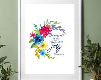 Proverbs 10:28 Printable Wall Art, Bible Verse Downloadable Art, Bible Wall Decor, Bright Bible Verse Downloadable, Bible Verse Joy