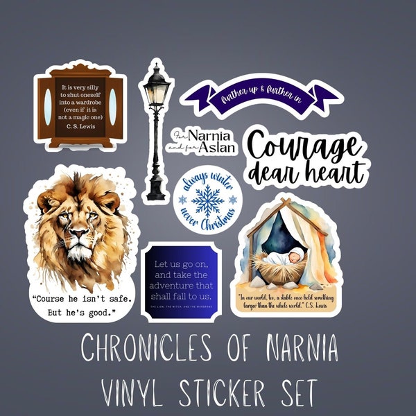 Chronicles of Narnia Water-Resistant Large Sticker Set, CS Lewis Sticker Set, Narnia Vinyl Stickers, Aslan Stickers, Narnia Sticker Set