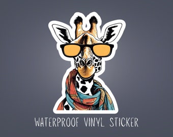 Funky Giraffe Vinyl Sticker: Water-Resistant Laptop Decal