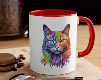 Watercolor Rainbow Cat Coffee Mug - Colorful Cat Lover Gift