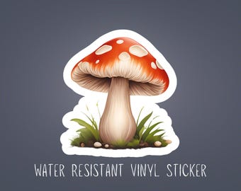 Red Toadstool Mushroom Sticker: Water Resistant Vinyl Laptop Decal