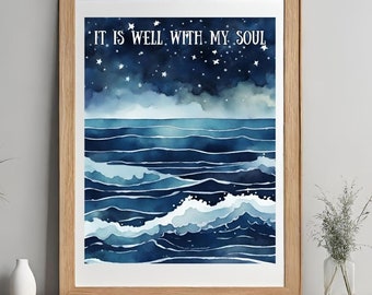 Wydruk „It Is Well With My Soul”: Dekoracja „Blue Ocean Hymn” (do pobrania w wersji cyfrowej)
