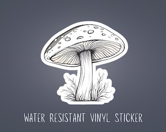 Mushroom Vinyl Sticker: Water Resistant Botanical Fungi Laptop Decal