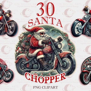 30PNG Santa Chopper, Papai Noel Clipart, pacote de clipart de Natal, gráfico de férias de inverno png, sublimação de Natal Noel, uso comercial gratuito