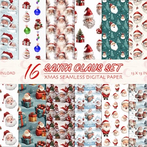 16 Seamless Santa Claus, Digital Paper Pack, Santa Claus, Santa&#39;s Patterns, Christmas Festive Texture Background, Christmas Scrapbook Papers