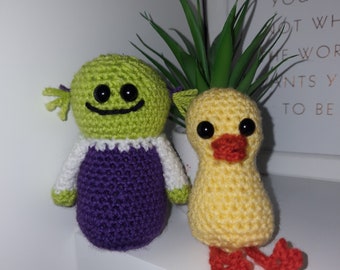 mona & fleefer set, handmade crochet, nanalan teddy, gift, birdie