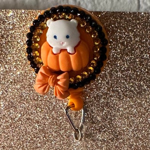 Halloween Pumpkin Cat Badge Reel