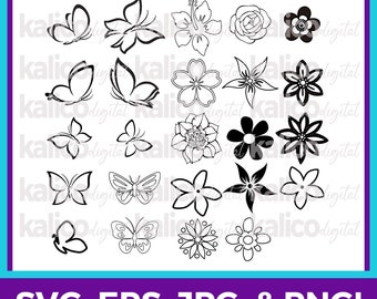 Butterfly Flower SVG Bundle, Butterfly Bundle SVG, Butterflies and Flowers SVG, Cricut Butterfly Files, Canva and Cricut Compatible