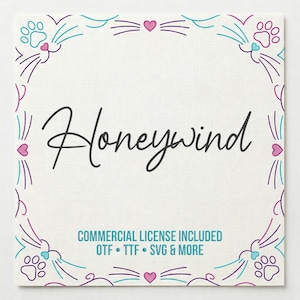 Honeywind-scriptlettertype OTF TTF SVG commerciële licentie inbegrepen | Handgeschreven lettertype Cricut Canva Procreate