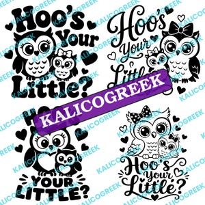 Hoos Your Little SVG Bundle 4 Owl Designs | Big Little Reveal Cut File png dxf eps for Cricut Silhouette