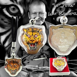 Famous Monks in Thailand Lp' Pern Wat Bangpra Tiger Face Thai Hanging Amulet Pendent Powerful life Protection With Necklace From Thailand