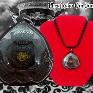 Rahu Om Moon Lp' Noy Wat Sresatong Hand Craft Coconut Shell Wealth Success Thai Buddha Amulet Pendant With Necklace image 1