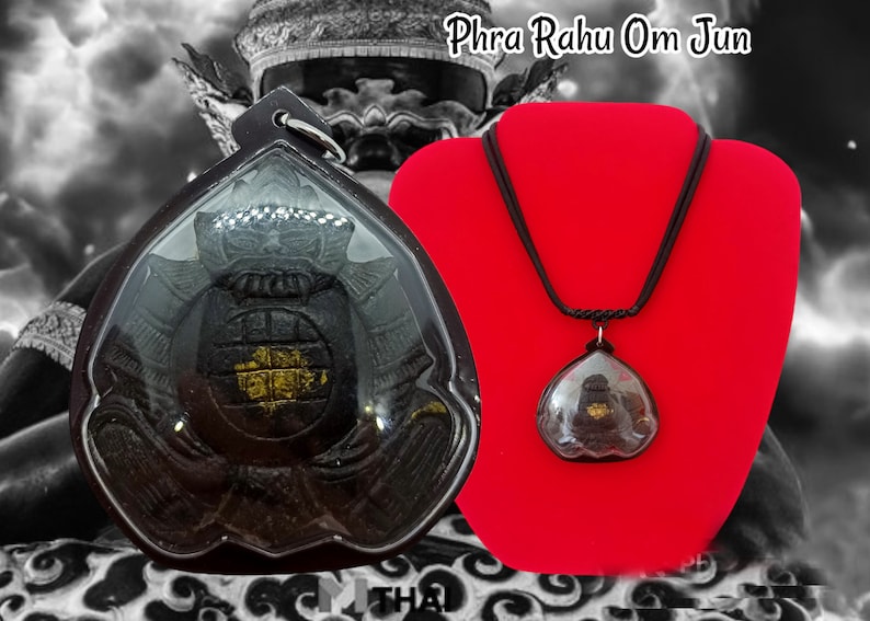 Rahu Om Moon Lp' Noy Wat Sresatong Hand Craft Coconut Shell Wealth Success Thai Buddha Amulet Pendant With Necklace image 1