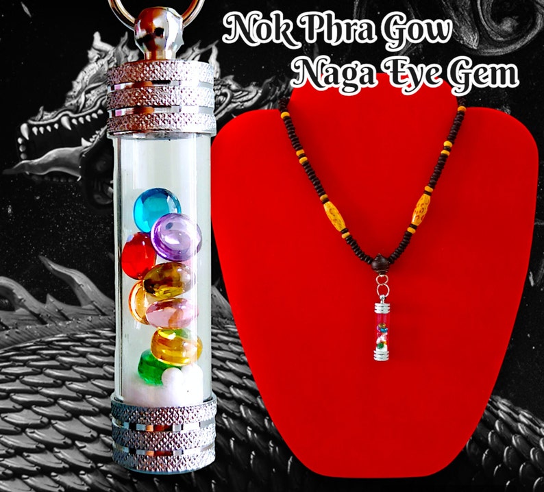 Hard to Find Thai Pendant Nok Phra Gow 9 Naga Eye Gem Natural Stone Crystal Will Help Attract Wealth Money Luck Life With Amulet Necklace zdjęcie 2