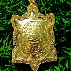 Legend Famous Monk LP&#39; Liew Lew Magic Turtle Yantra Blessed Thai Amulet Gold plated Pendant Miracle Wat Raitangthong Temple From Thailand
