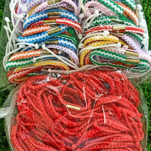 100 Pcs Red And Mixed Colored Sai-Sin Holy Thread Thai Bracelet Wristband Adjustable You Can Pull To Tighten or Loosen it With Takrut