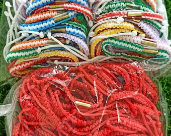 100 Pcs Red And Mixed Colored Sai-Sin Holy Thread Thai Bracelet Wristband Adjustable You Can Pull To Tighten or Loosen it With Takrut