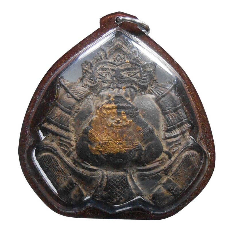 Rahu Om Moon Lp' Noy Wat Sresatong Hand Craft Coconut Shell Wealth Success Thai Buddha Amulet Pendant With Necklace image 5