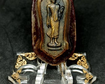 Antique Walking Buddha Amulet: Thai Sacred Pendant (3.4x5.0cm)