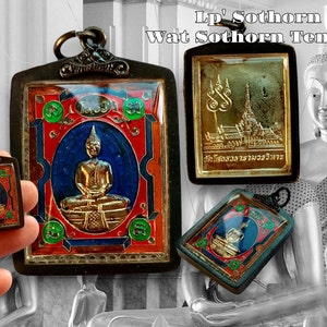 Antique Lp&#39; Phra Sothorn  Wat Sothorn wararam Temple Legend & Magical Buddha Amulet From Thailand With Amulet Necklace